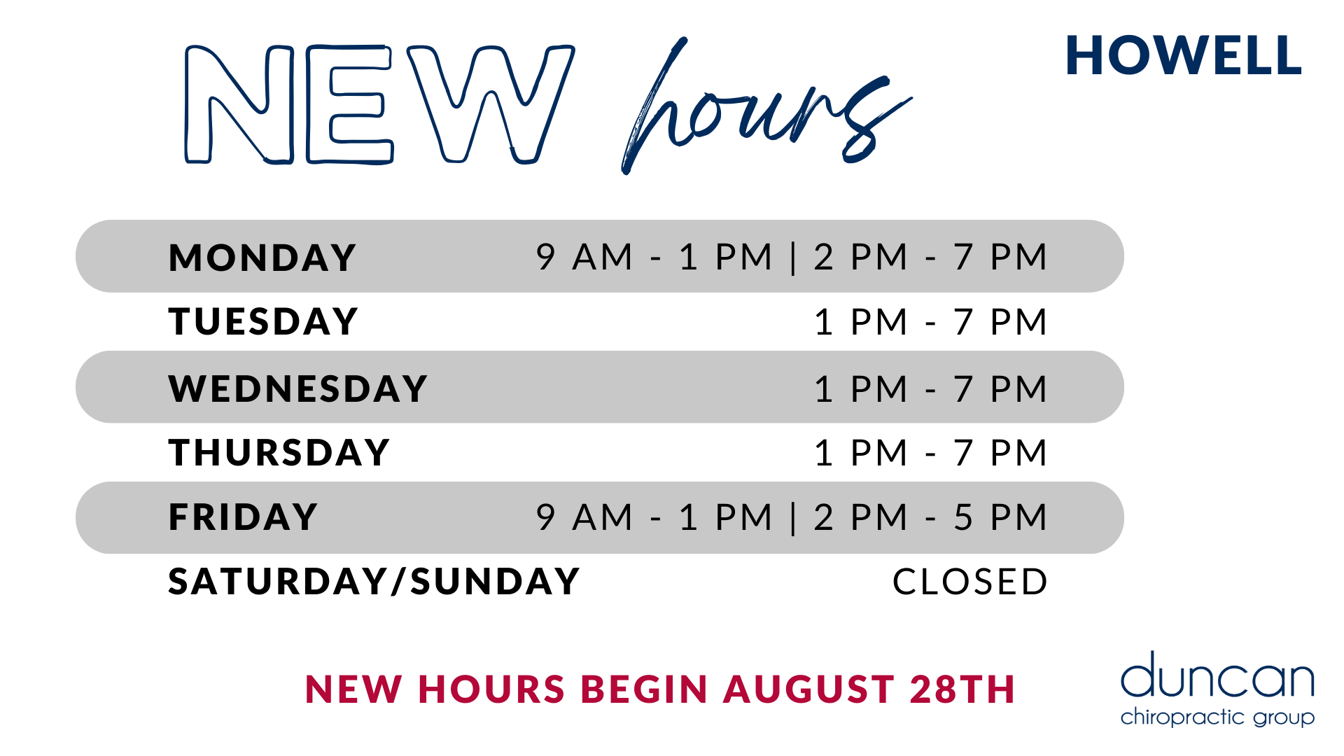 New Hours Howell Clinic
